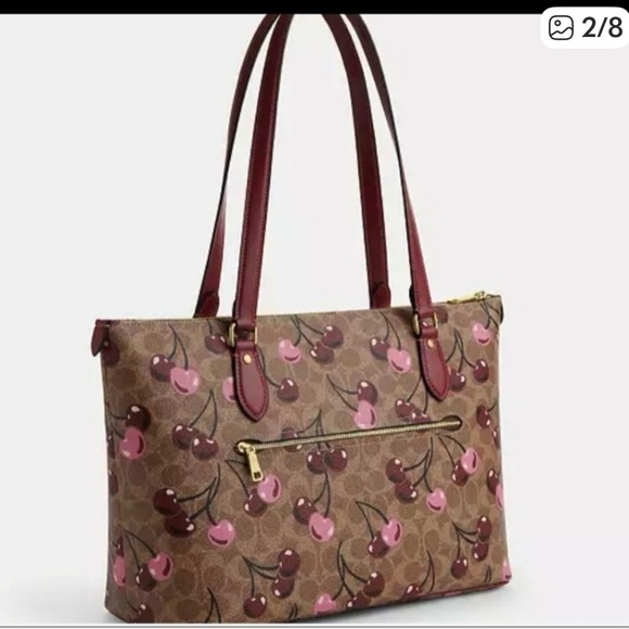 Coach Cherry Print Brown Tote Bag - Picture 2 of 7